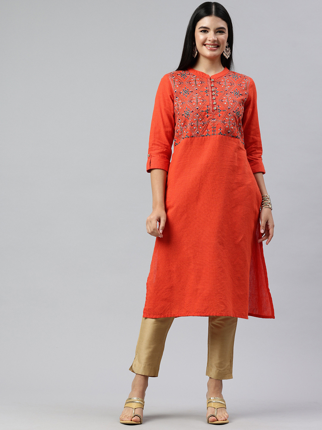 

Alena Ethnic Motifs Embroidered Kurta, Orange
