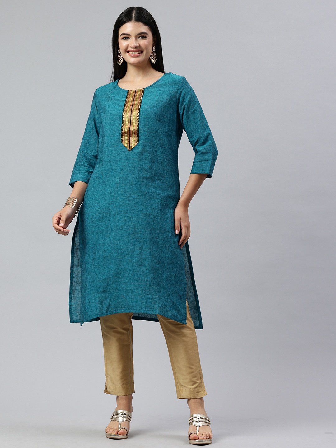 

Alena Geometric Yoke Design Pure Cotton Kurta, Blue