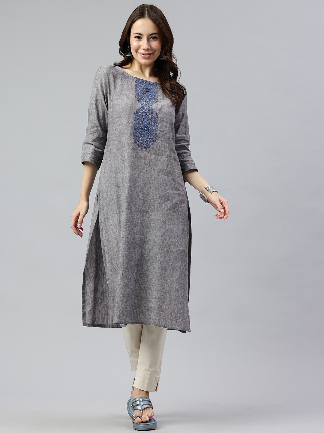 

Alena Ethnic Motifs Embroidered Kurta, Grey