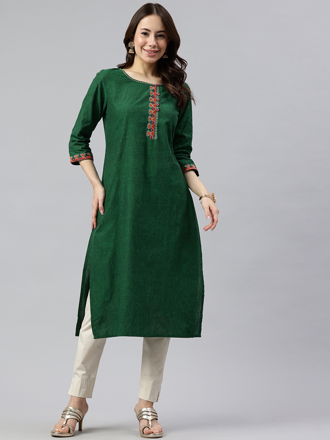 

Alena Geometric Embroidered Kurta, Green