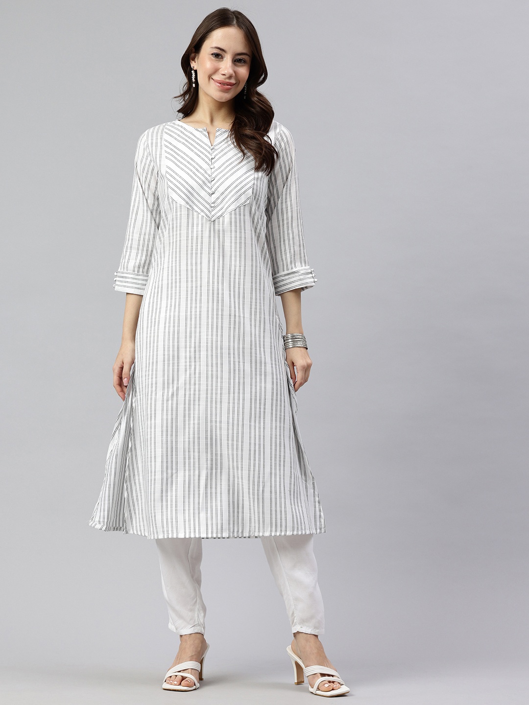 

Alena Striped Straight Kurta, White