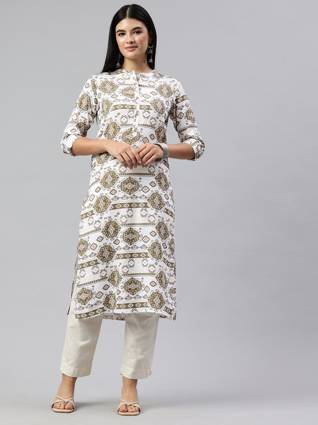 

Alena Ethnic Motifs Printed Kurta, White