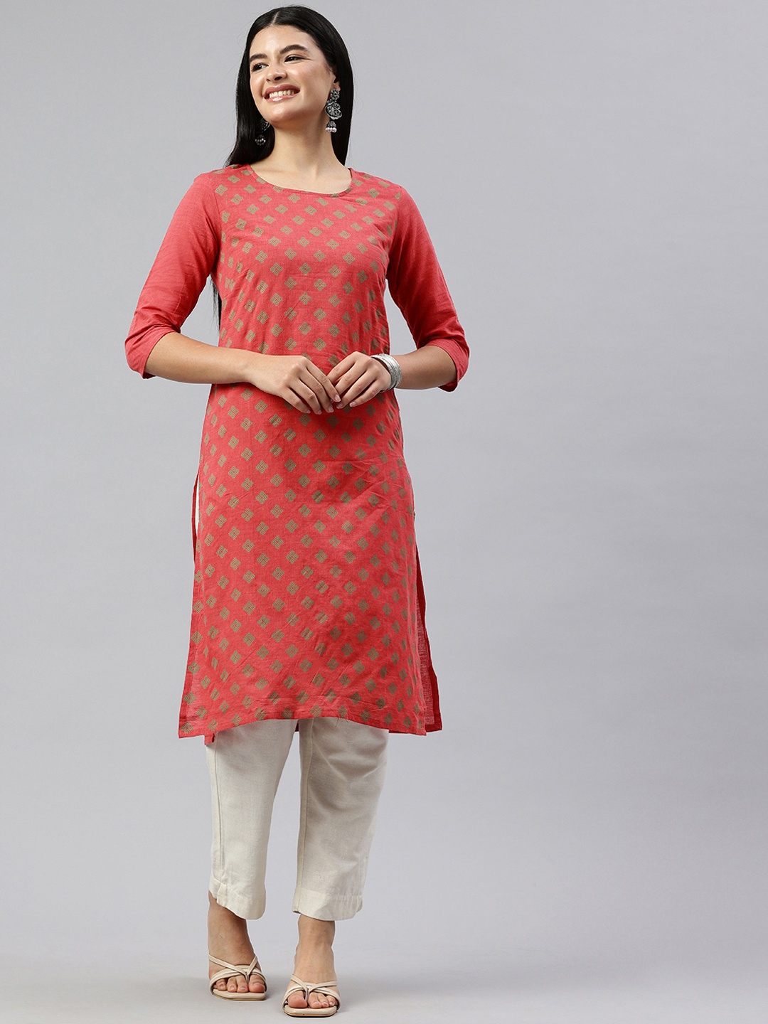 

Alena Ethnic Motifs Printed Straight Kurta, Coral