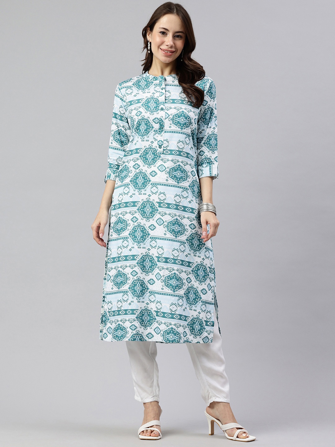 

Alena Ethnic Motifs Printed Straight Kurta, Teal