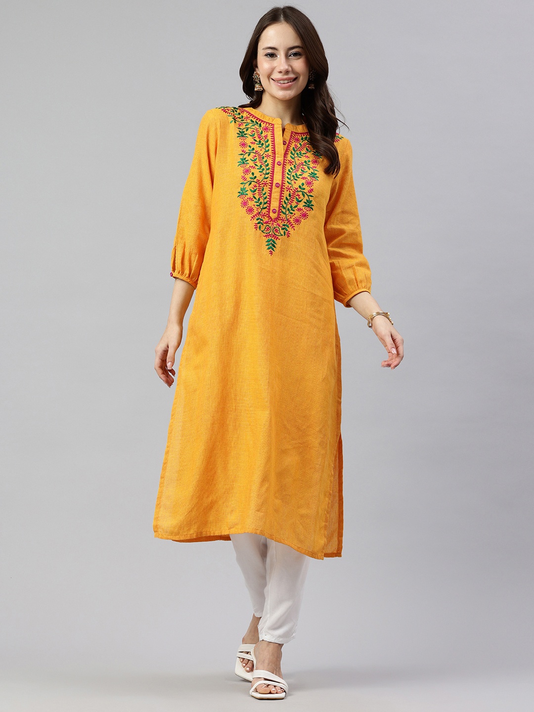 

Alena Yoke Design Floral Embroidered Kurta, Yellow