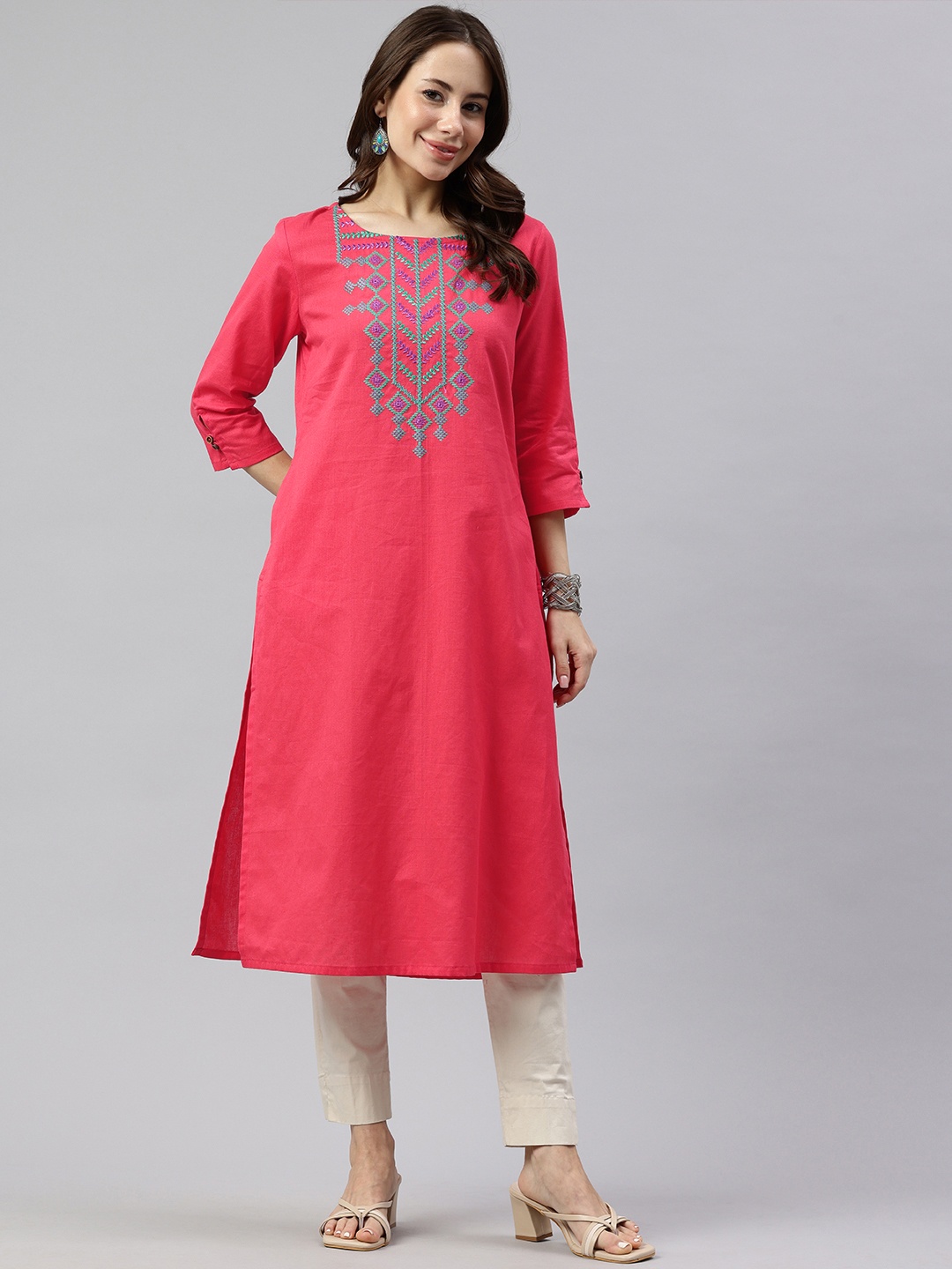 

Alena Ethnic Motifs Embroidered Kurta, Pink