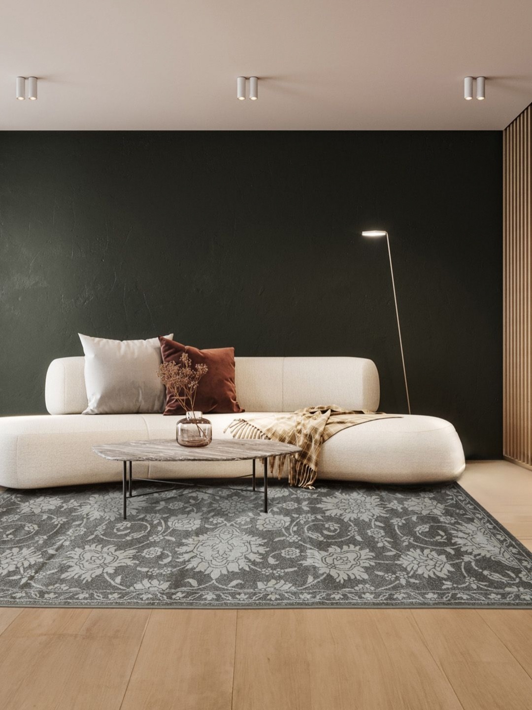 

DDecor Grey Ethnic Motifs Printed Rectangle Shaped Anti Skid Carpet