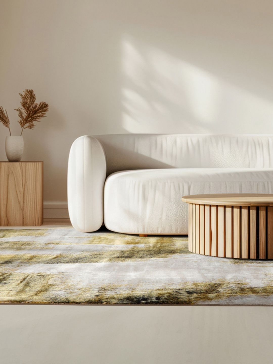 

DDecor Yellow and White Abstract Printed Anti-Skid Carpet