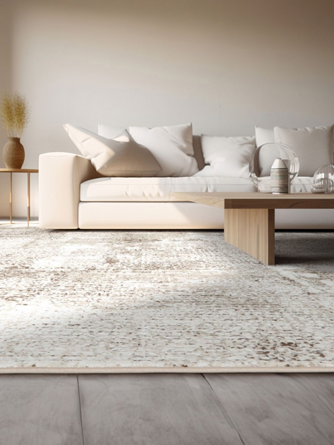 DDecor Off White Geometric Printed Anti-Skid Carpet
