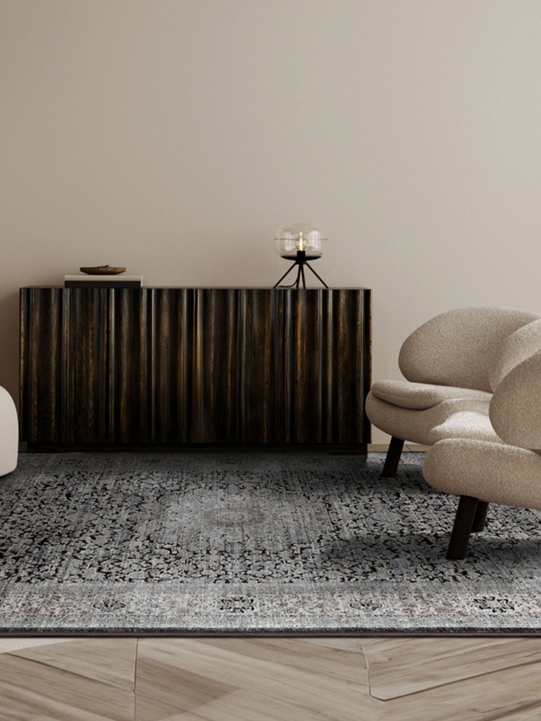 

DDecor Black and Grey Abstract Printed Anti-Skid Carpet