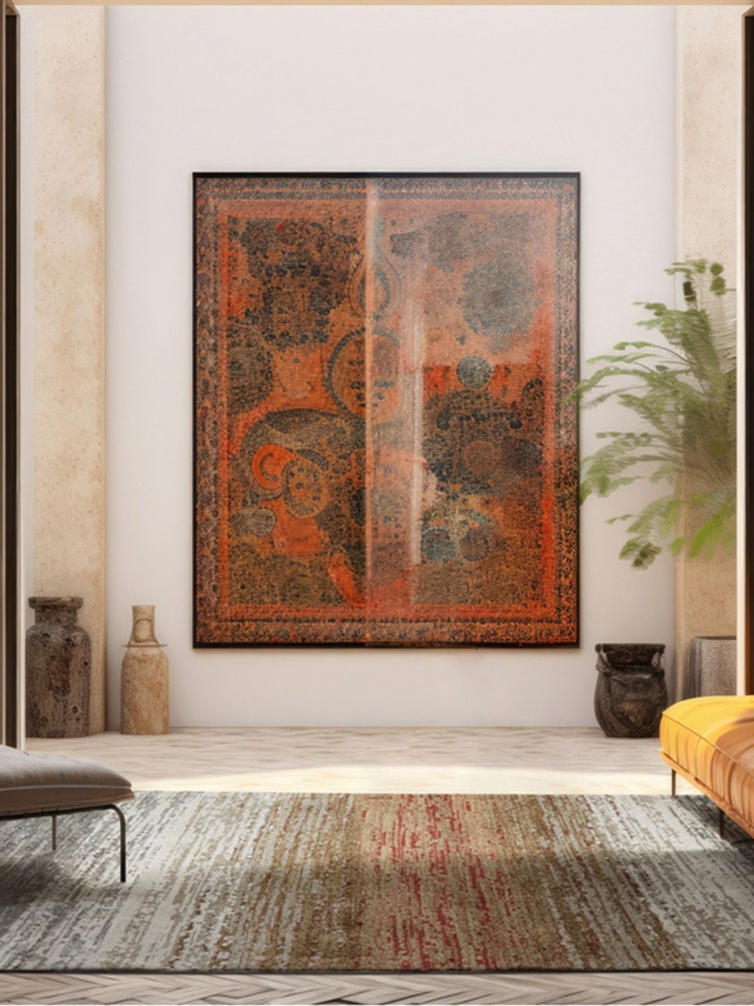 

DDecor Orange and Grey Abstract Printed Anti-Skid Carpet