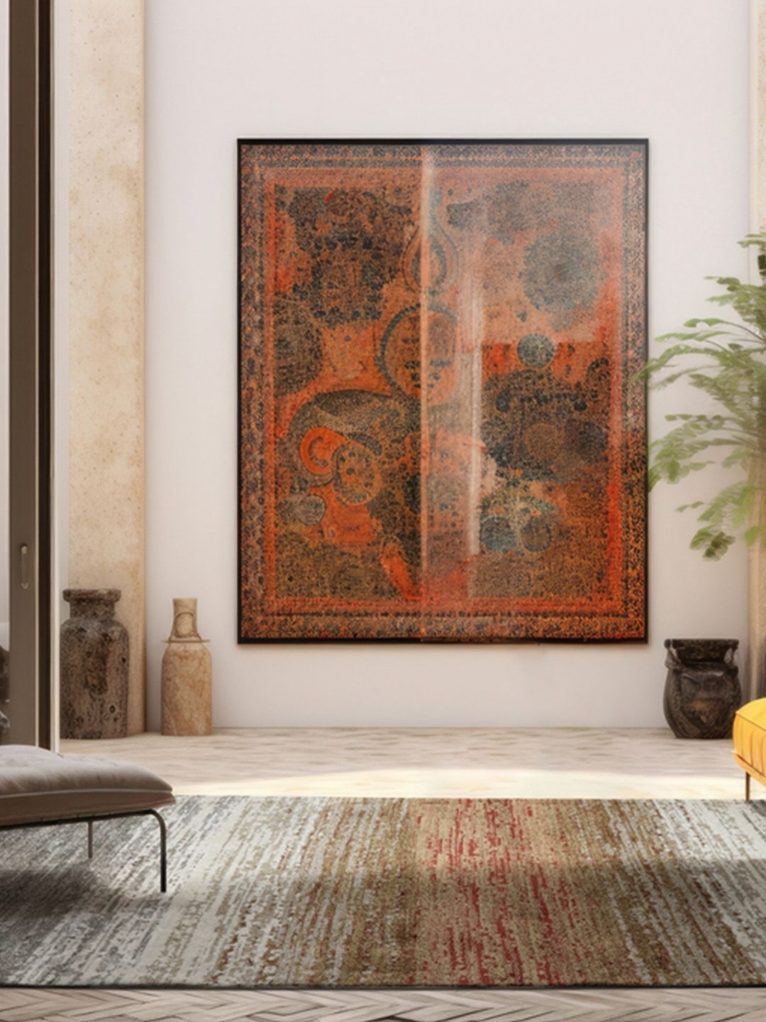 

DDecor Orange-Coloured Abstract Printed Rectangle Shaped Anti Skid Carpet