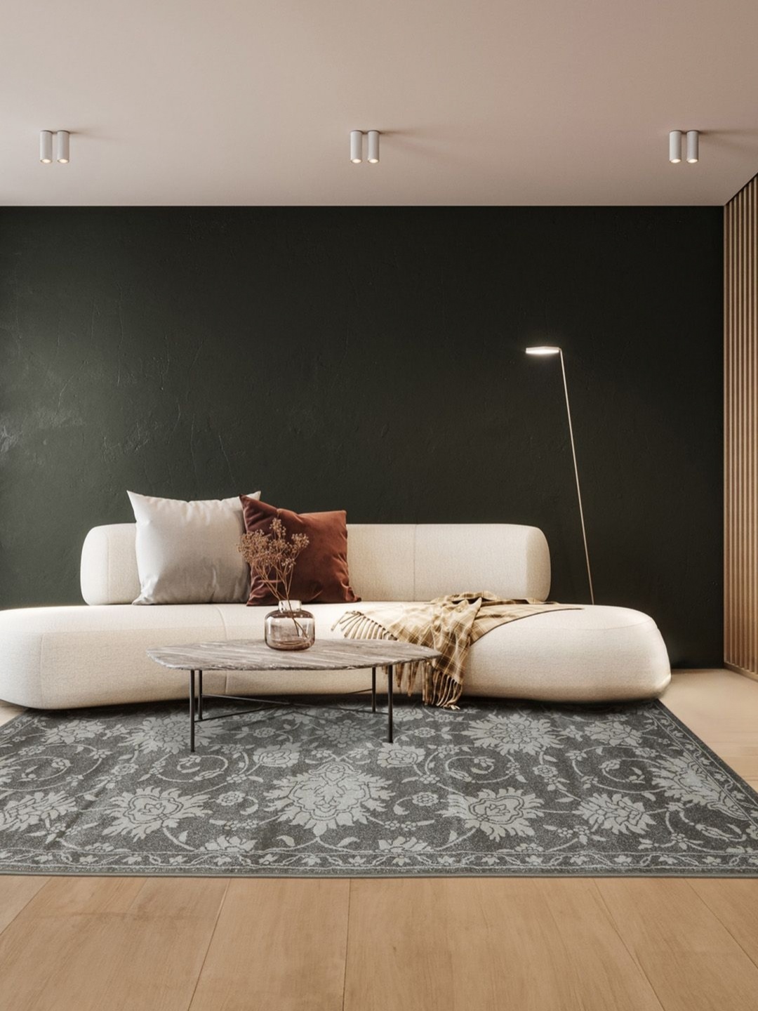 DDecor Off White Abstract Printed Anti-Skid Carpet