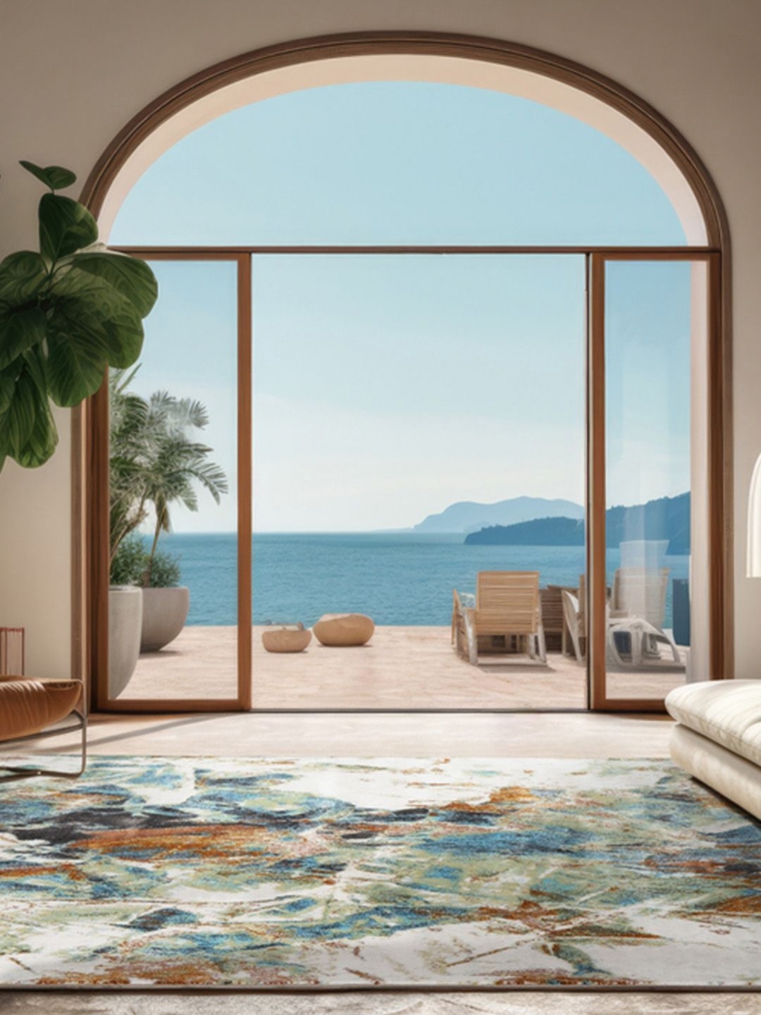 DDecor Blue and Beige Abstract Printed Anti-Skid Polyester Carpet