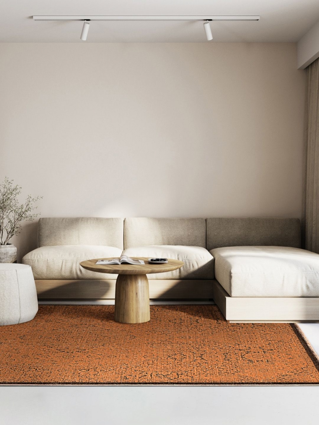 DDecor Orange-Coloured Floral Printed Rectangle Shaped Anti Skid Carpet