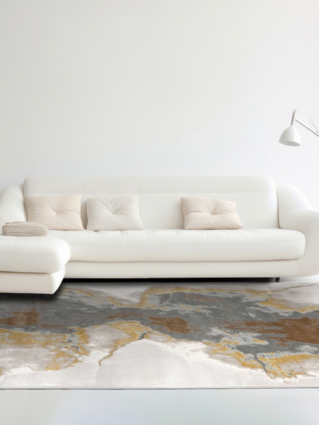 

DDecor White Abstract Printed Anti-Skid Carpet