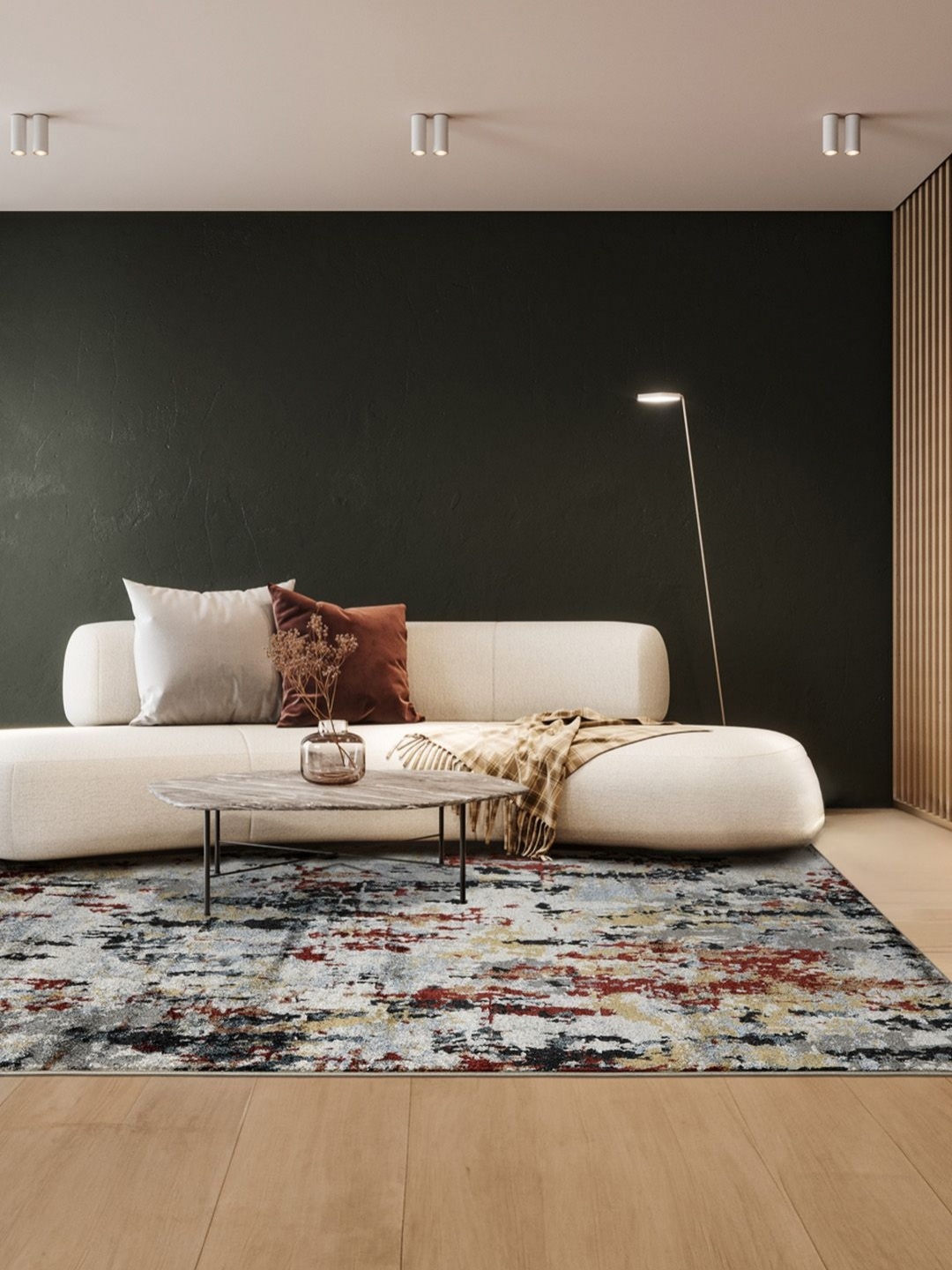 

DDecor Grey and Brown Abstract Printed Anti-Skid Carpet