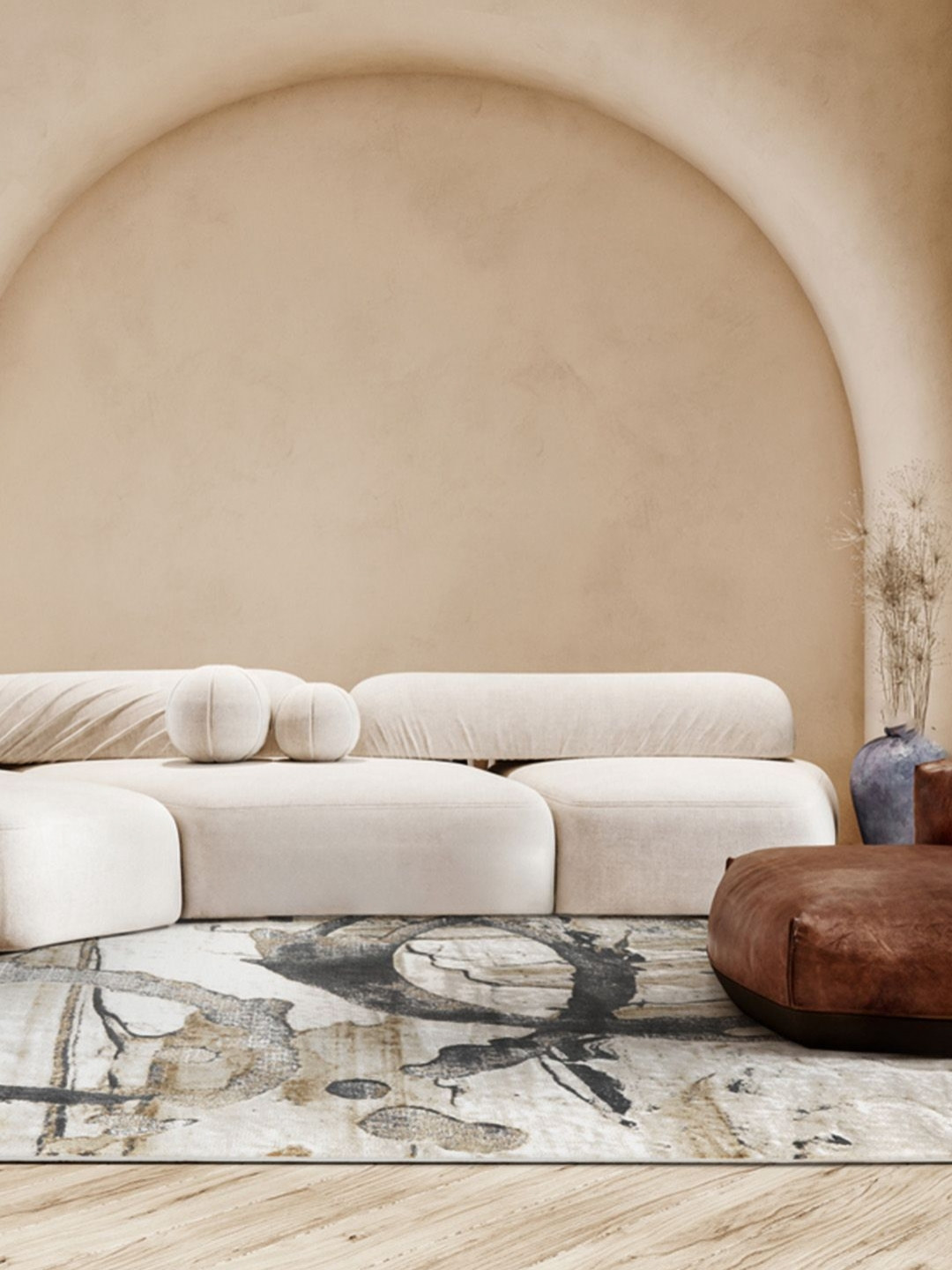 

DDecor Off White and Grey Abstract Printed Anti-Skid Carpet