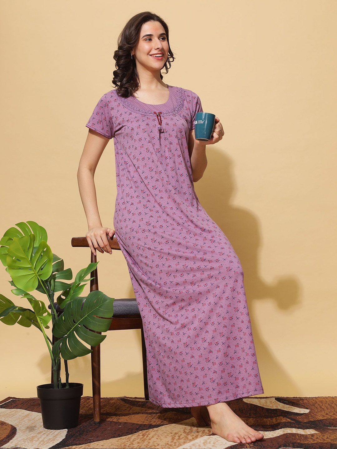 

9shines Label Floral Printed Maxi Nightdress, Purple