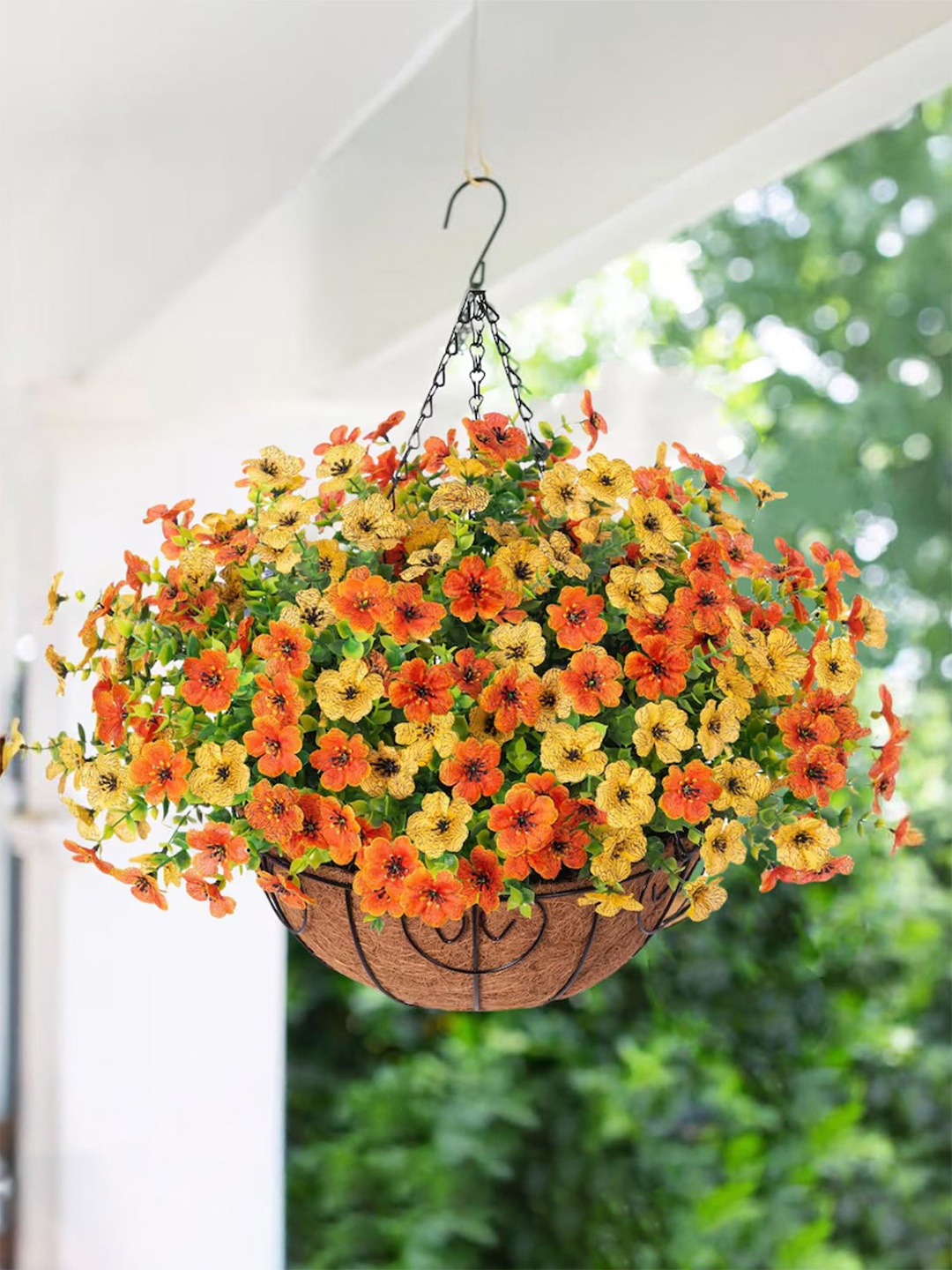 

Ekhasa Yellow & Green Daisy & Eucalyptus Hanging Artificial Flower & Plant With Pot