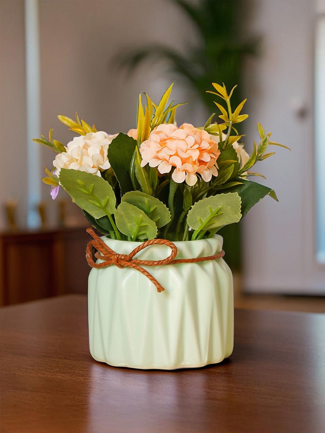 

Ekhasa Peach-Coloured Rose & Chrysanthemum Artificial Flower With Ceramic Vase
