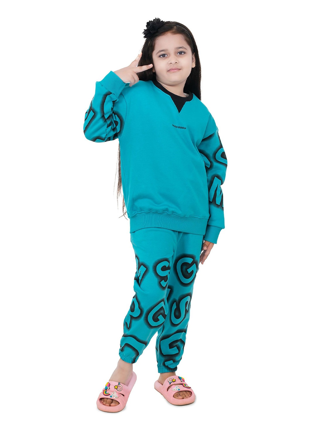 

DDOUDDOU Girls Printed Long Sleeves Sweatshirt With Jogger, Blue