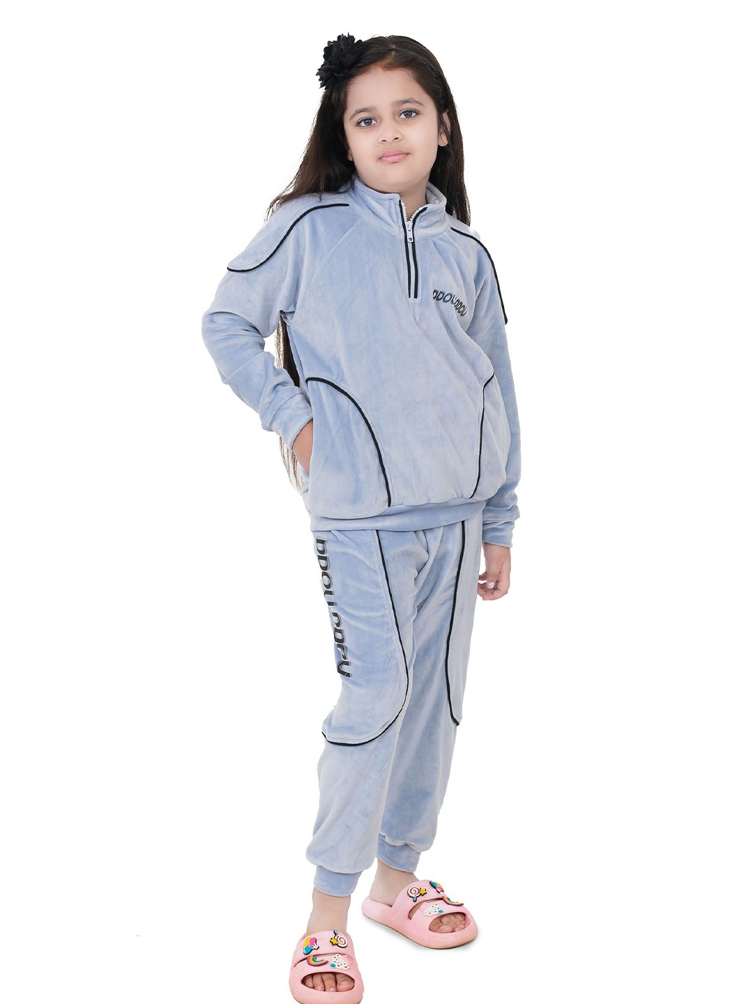 

DDOUDDOU Girls High Neck Long Sleeves Sweatshirt With Jogger, Blue