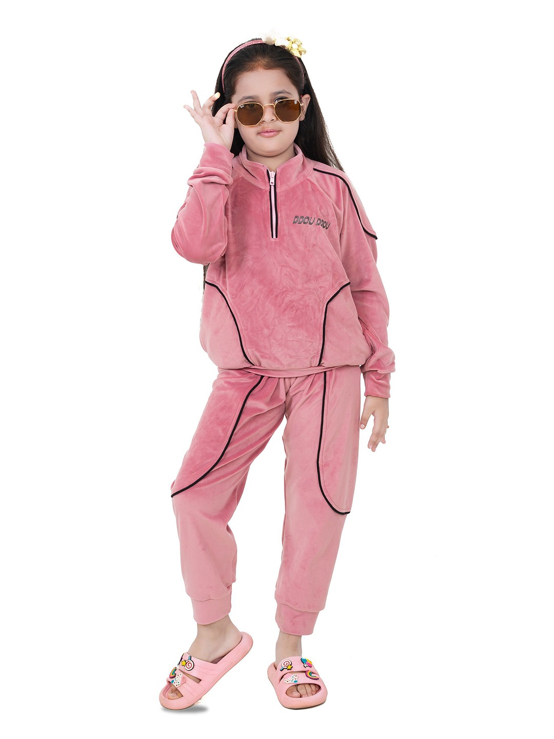 

DDOUDDOU Girls High Neck Long Sleeves Sweatshirt With Jogger, Pink