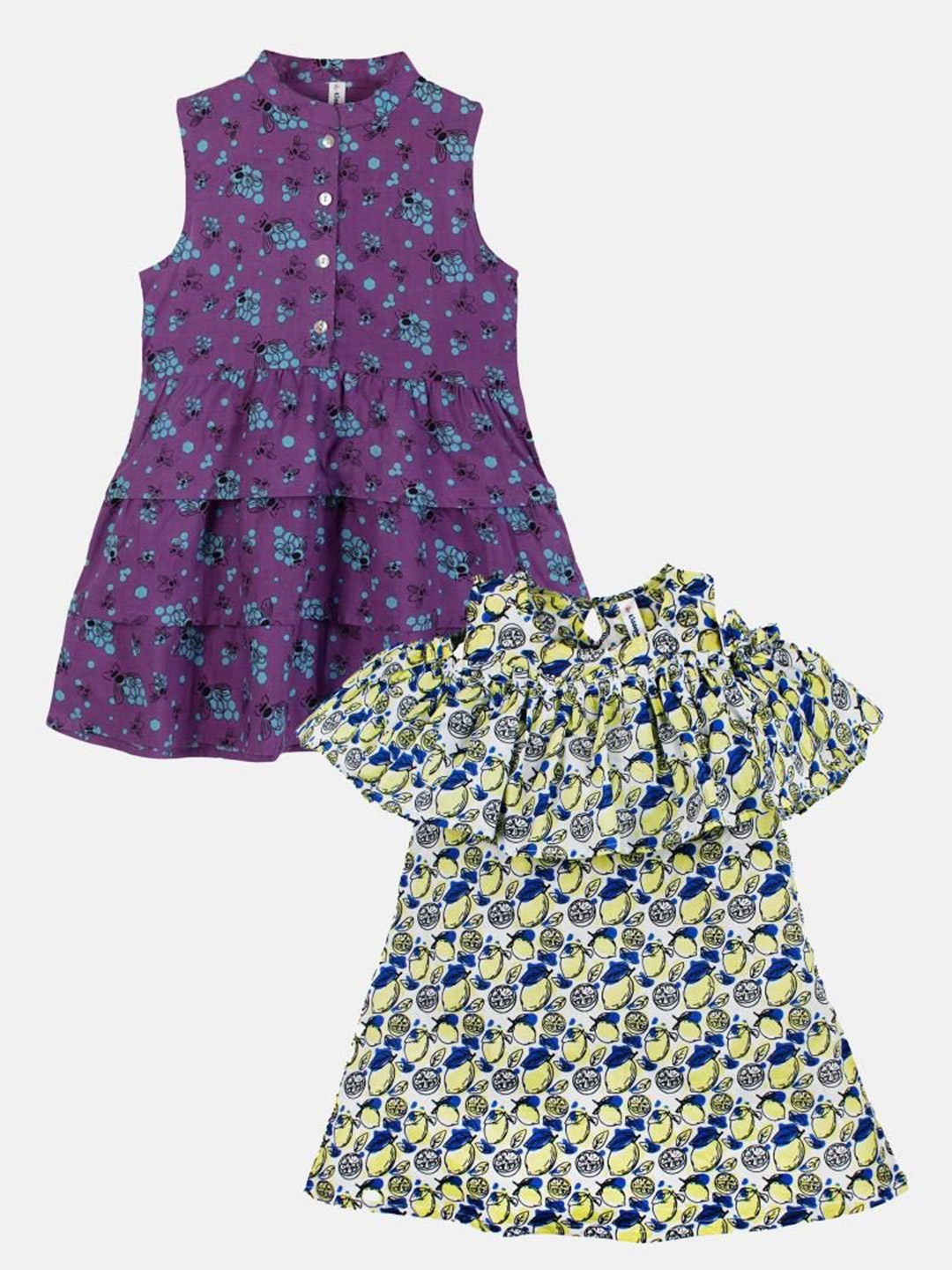 

KiddoPanti Girls Cotton Pack Of 2 Printed Sleeveless Dress, Purple