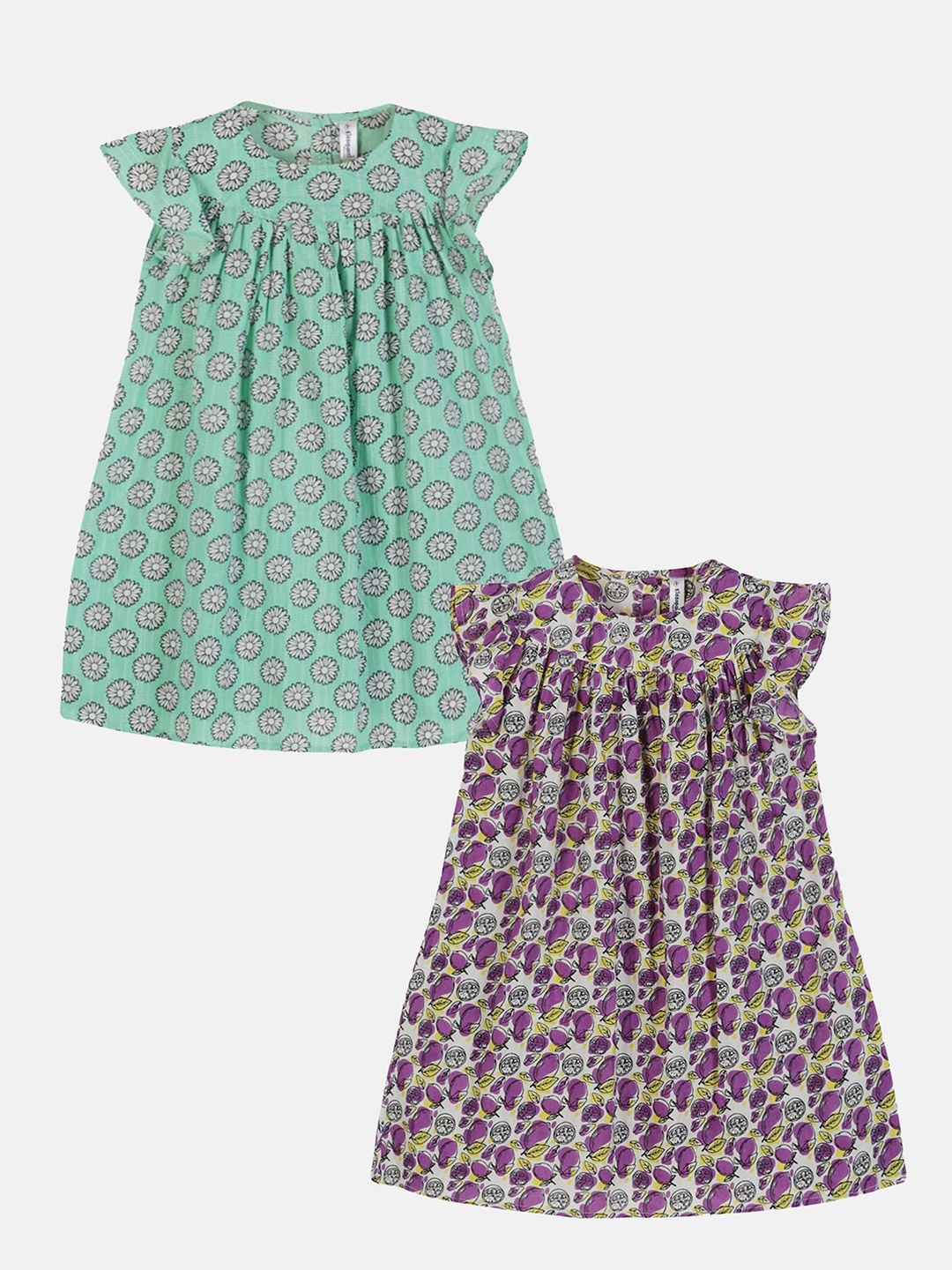 

KiddoPanti Girls Pack Of 2 Printed A-Line Dress, Green