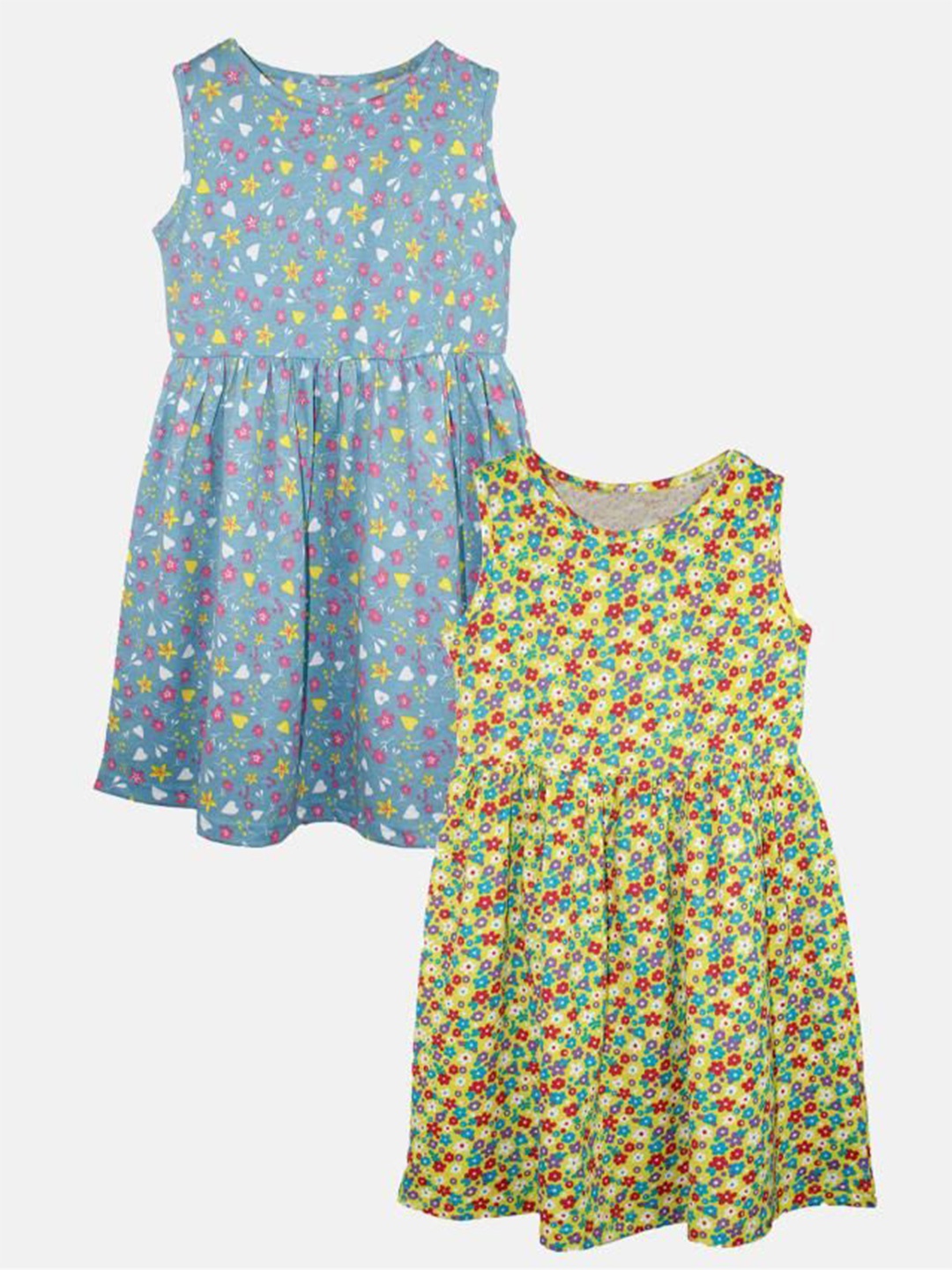 

KiddoPanti Girls Cotton Floral Printed Fit and Flare Dress, Blue