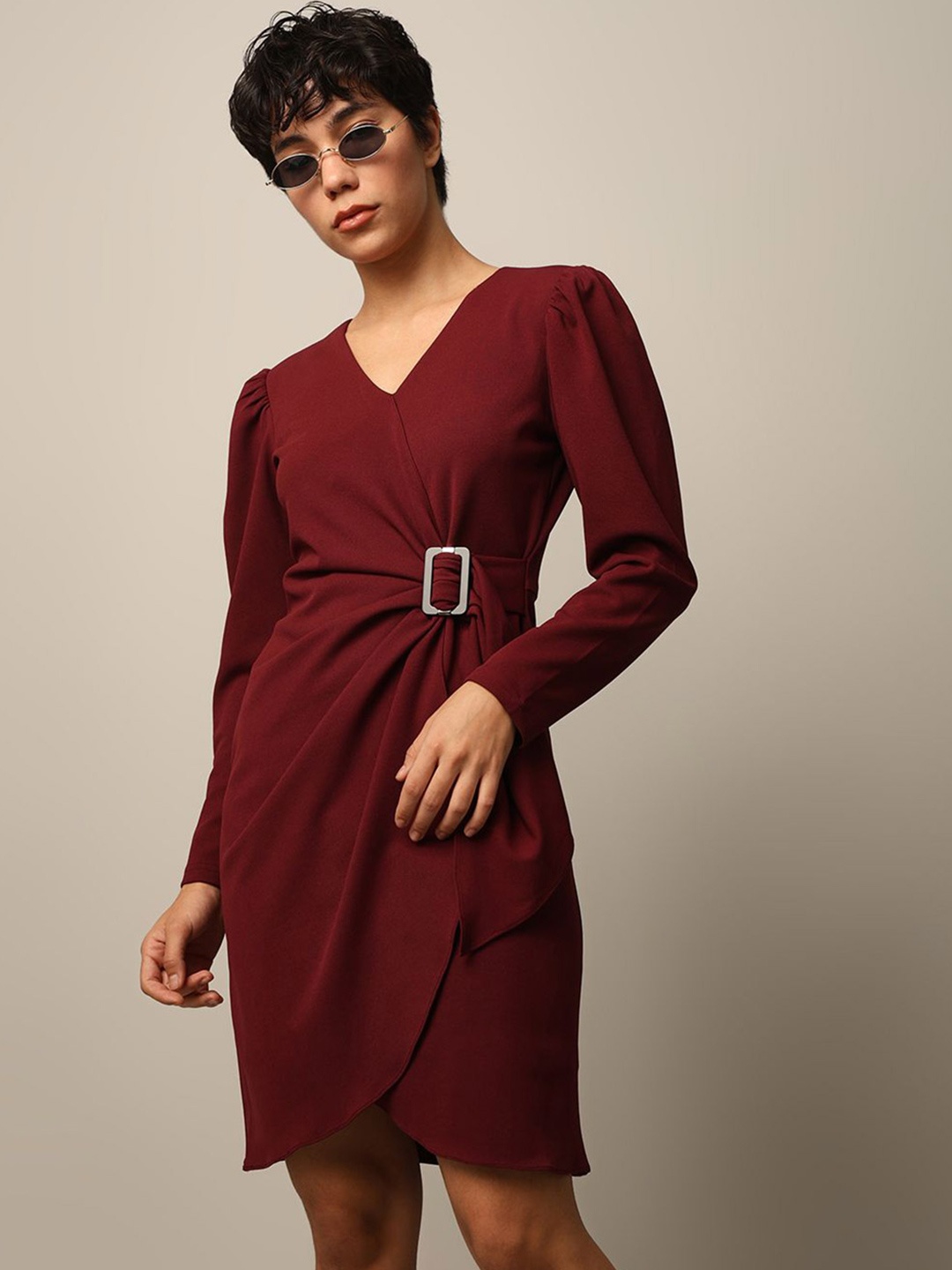 

ONLY Women V-Neck Wrap Dress, Maroon