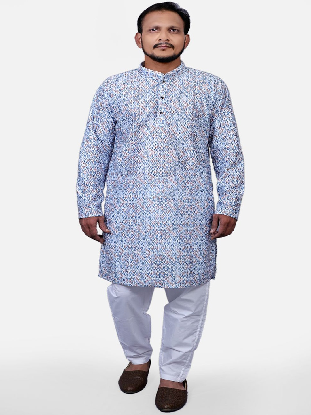 

VILLAIN Men Ethnic Motifs Printed Regular Kurta with Pyjamas, Blue