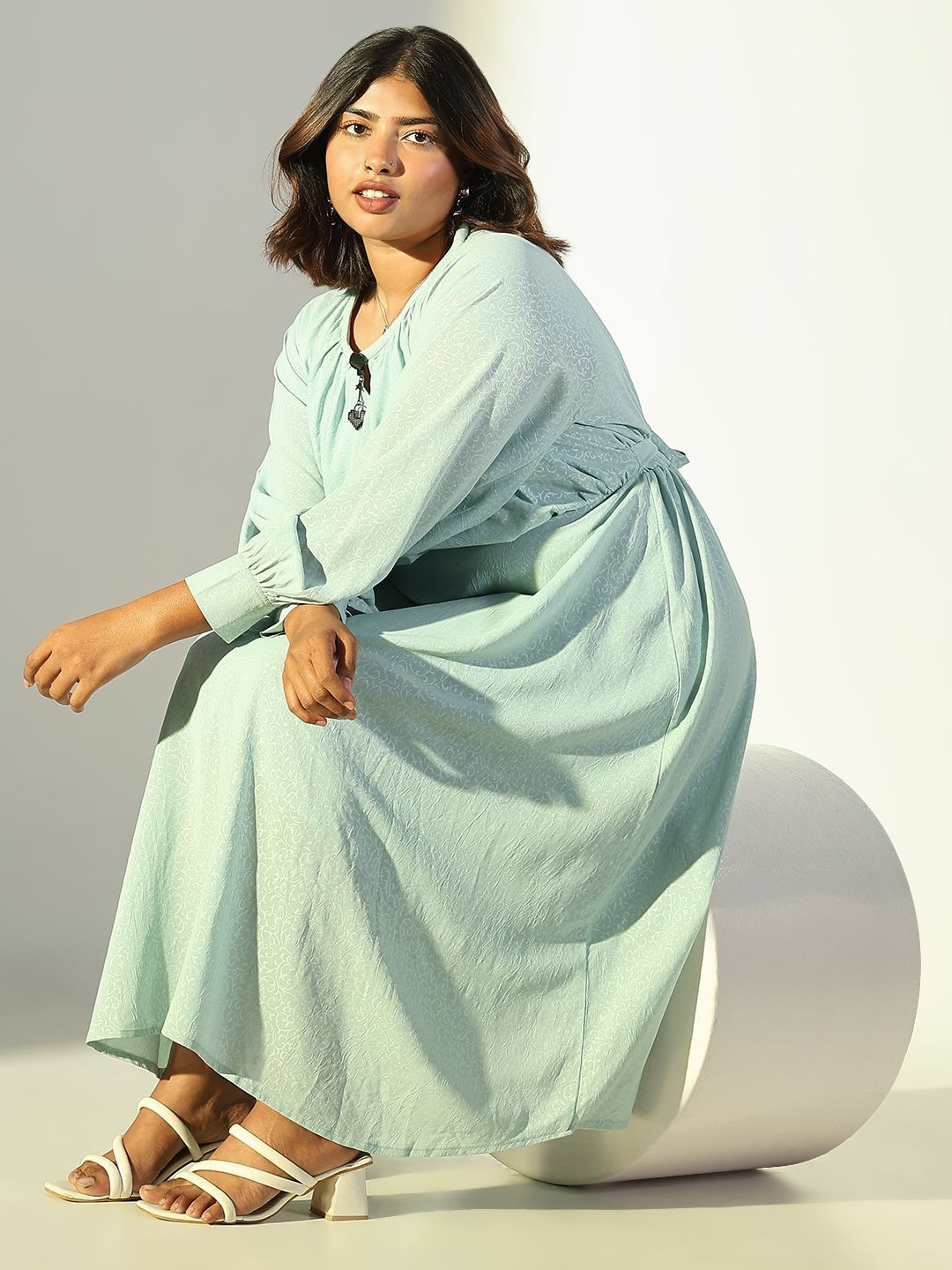 

SHOWOFF Women Plus Size Floral Printed Fit & Flare Midi Dress, Sea green