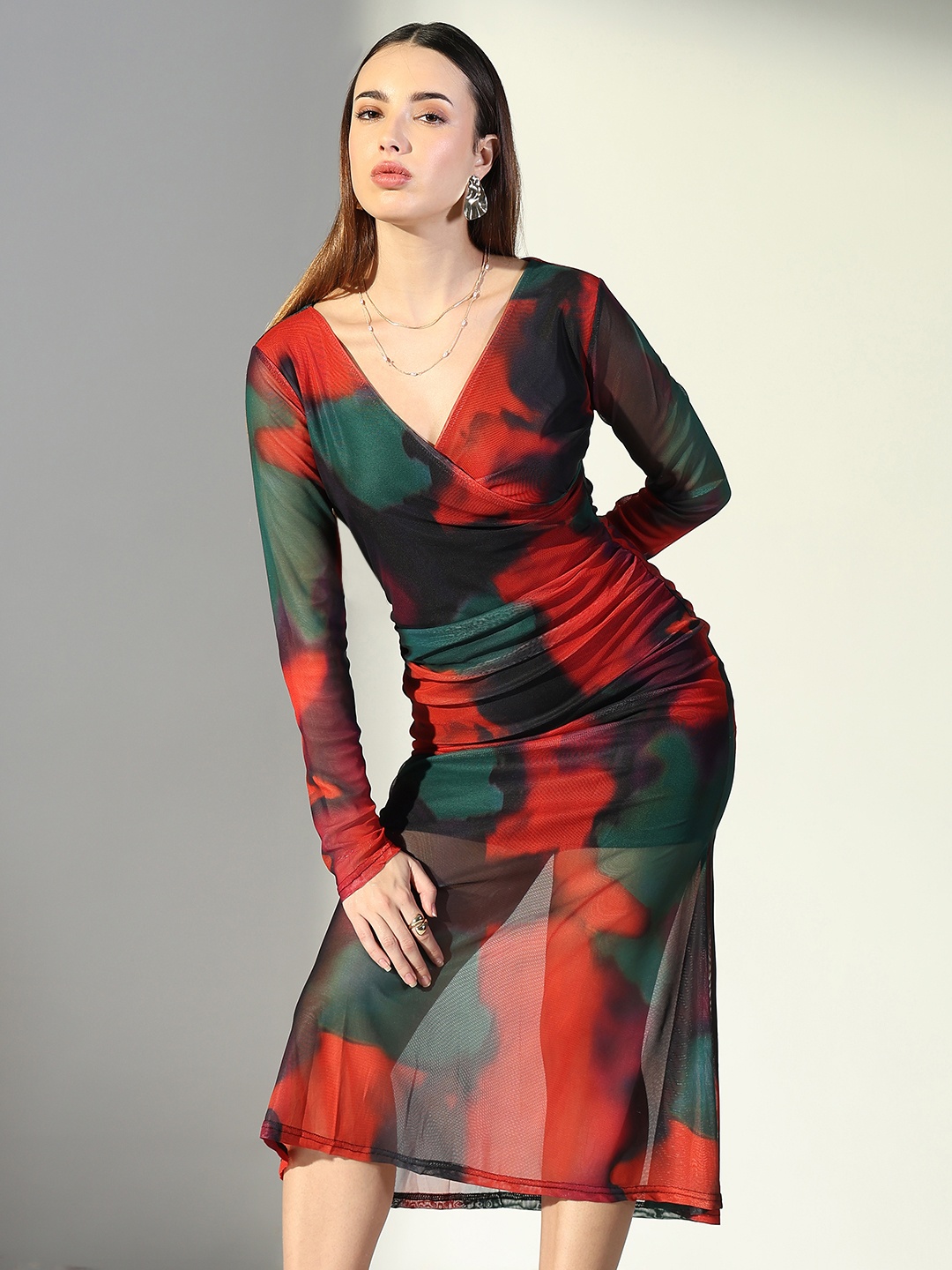 

SHOWOFF Women Wrap Midi Dress, Orange