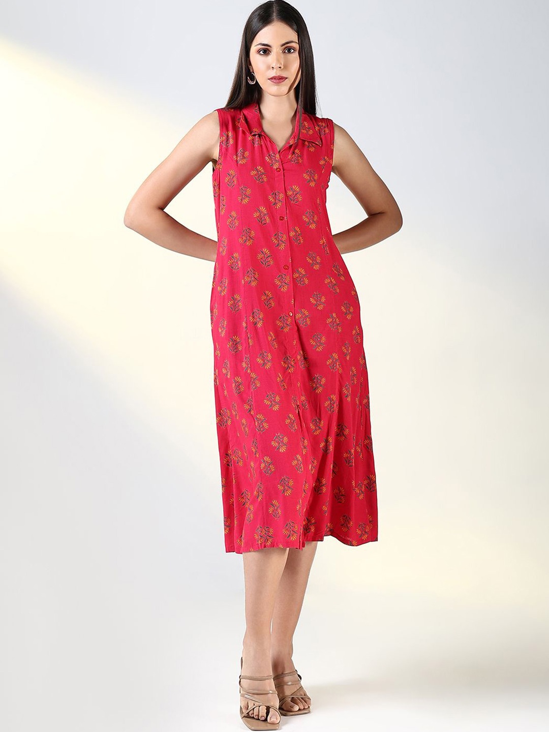 

SHOWOFF Floral Printed A-Line Midi Dress, Pink