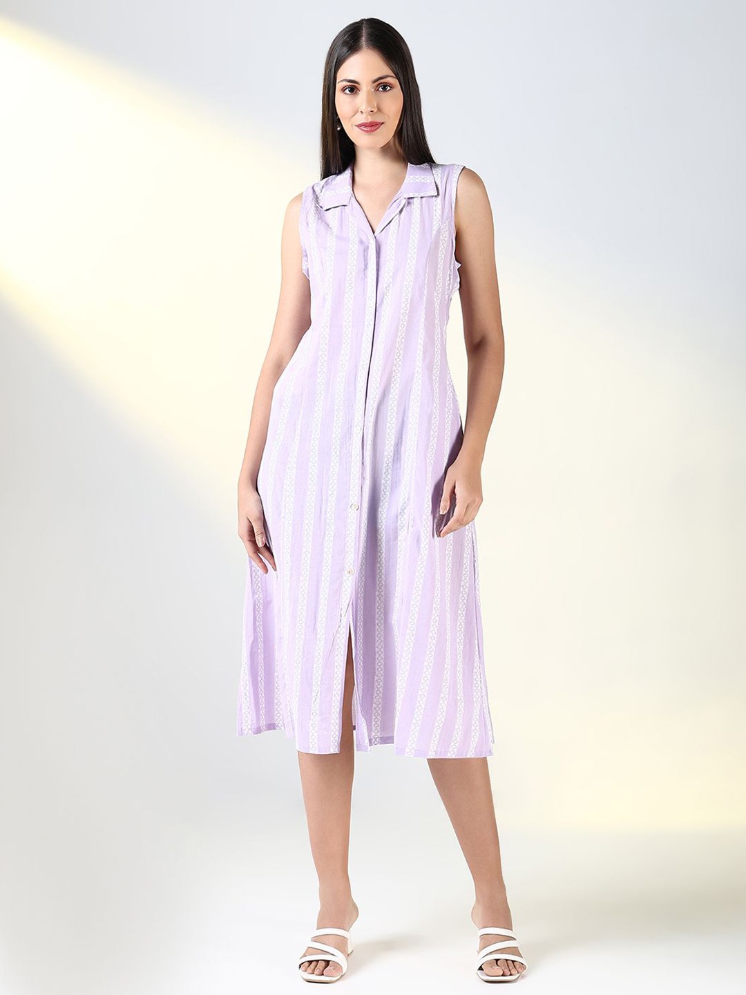 

SHOWOFF Striped A-Line Midi Dress, Purple