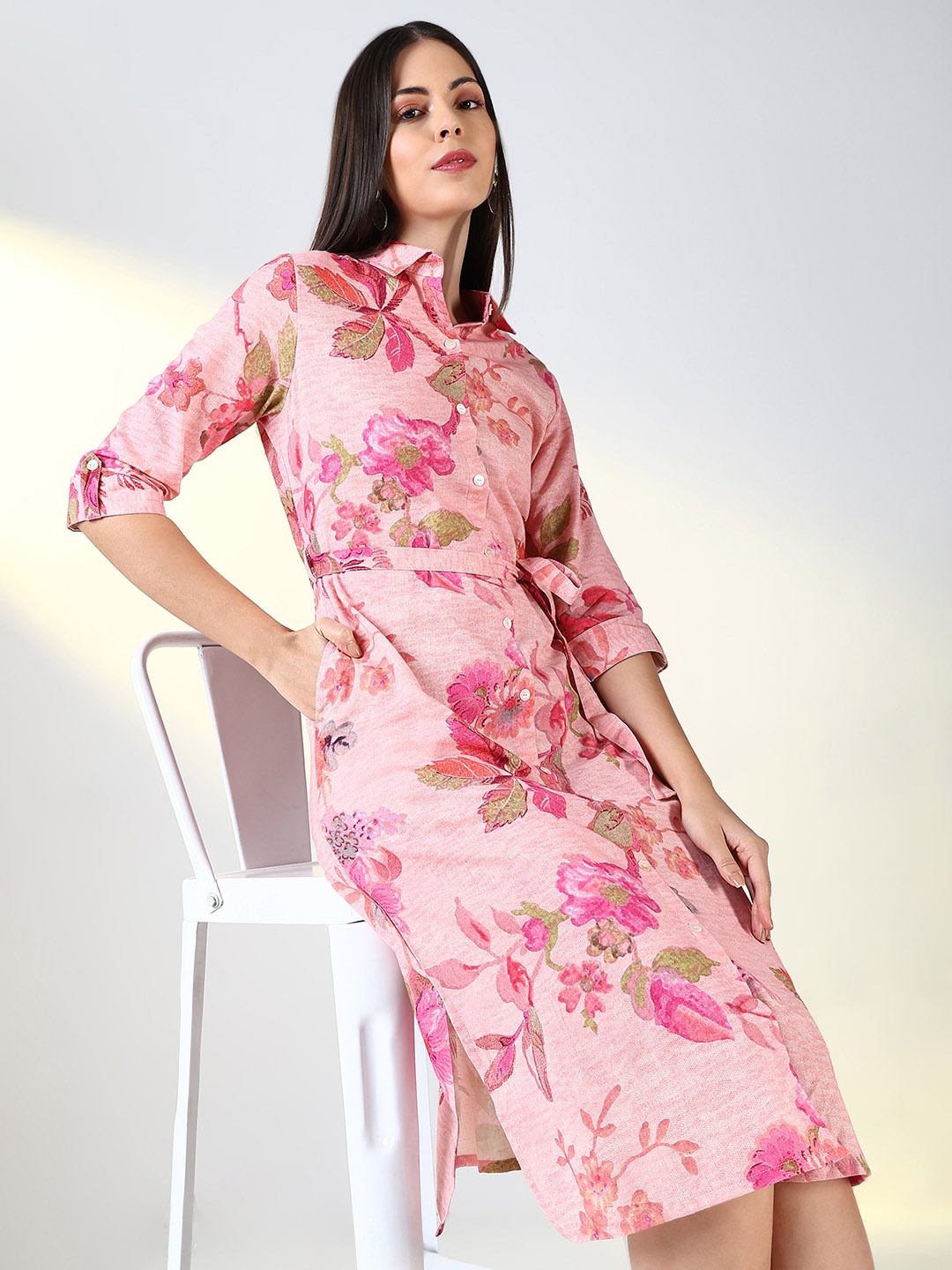 

SHOWOFF Women Floral Print A-Line Midi Dress, Pink