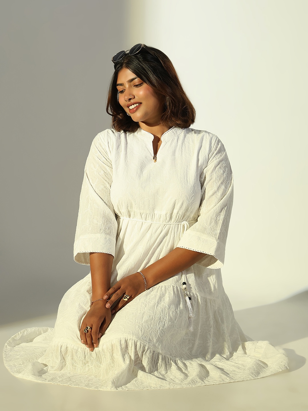 

SHOWOFF Women Cotton Fit and Flare Midi Dress, White