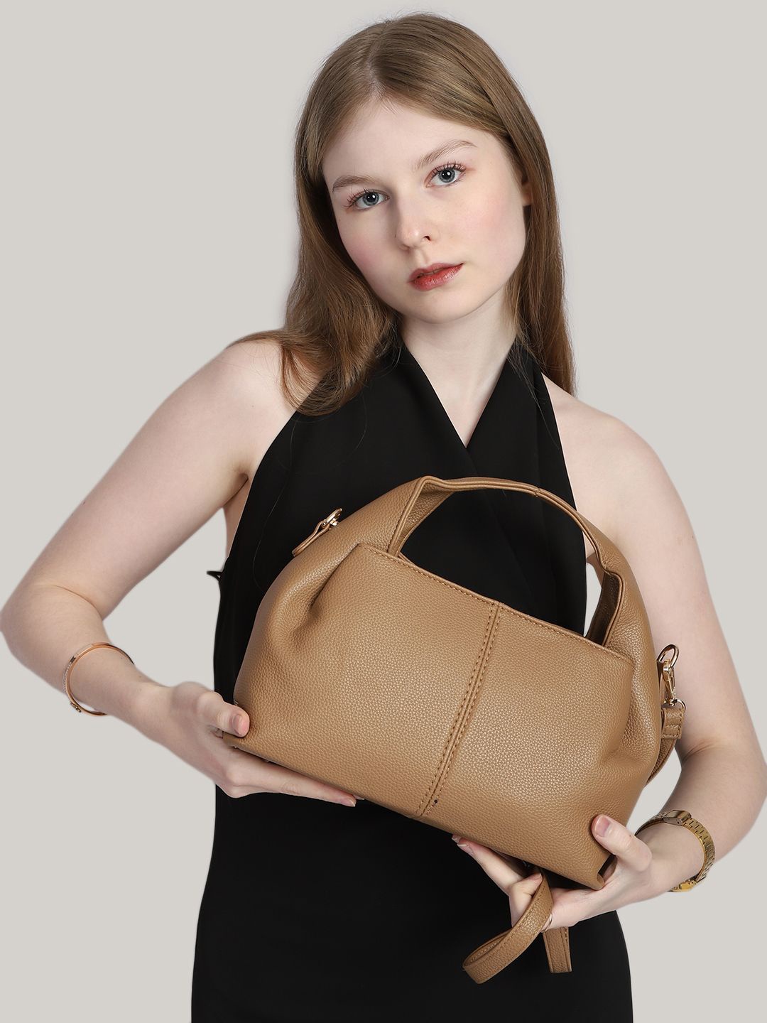 

MINI WESST Women Textured Structured Sling Bag, Brown