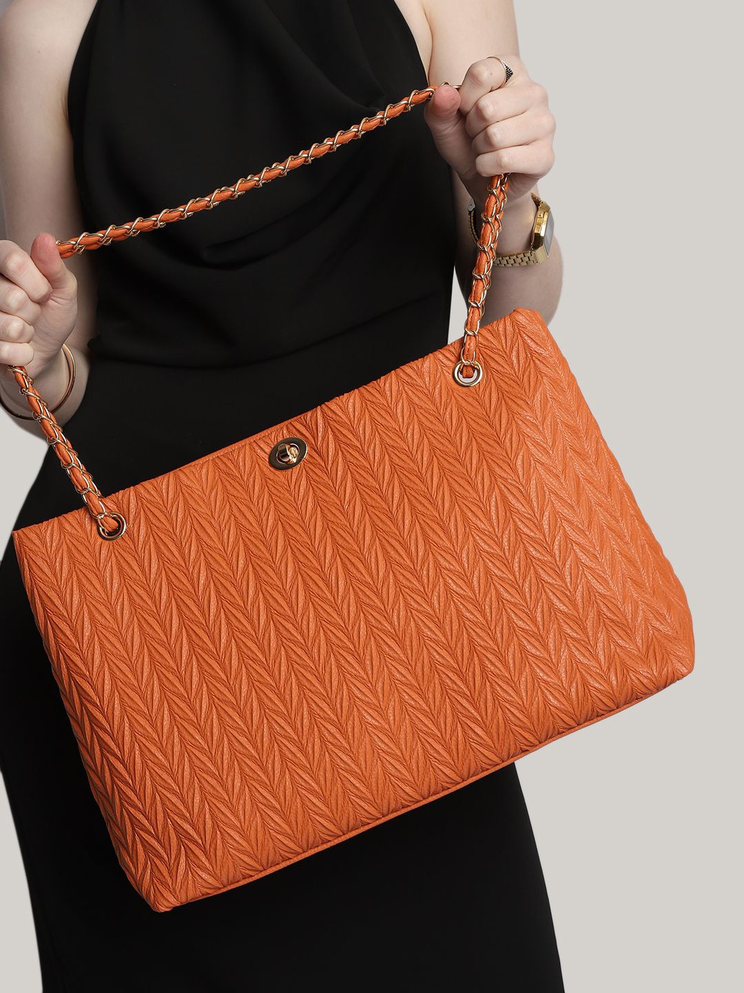 

MINI WESST Women Textured Structured Shoulder Bag, Orange
