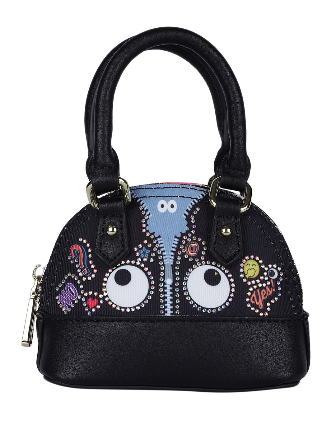

MINI WESST Women Graphic Printed Half Moon Handheld Bag, Black