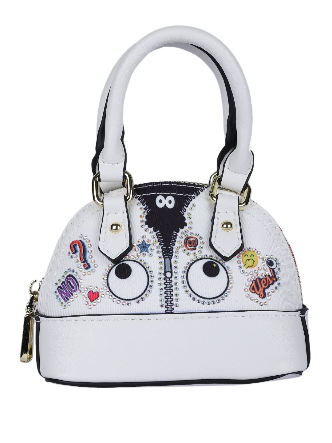 

MINI WESST Women Graphic Printed Structured Handheld Bag, White