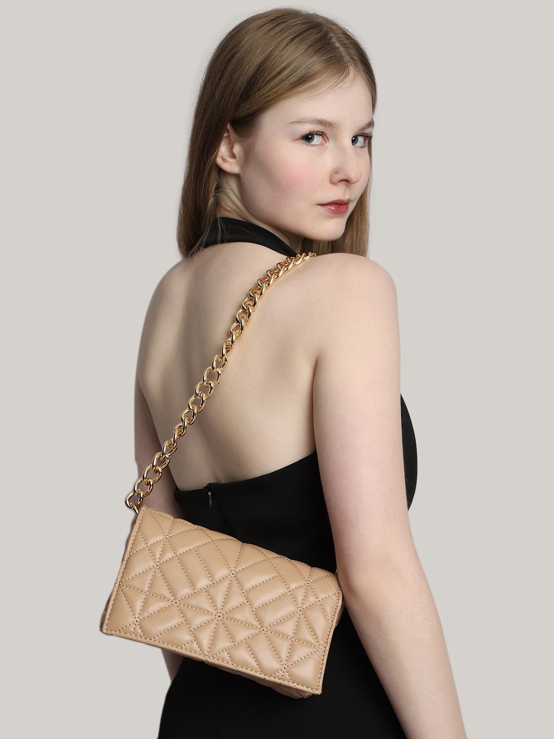 

MINI WESST Women Solid Structured Sling Bag, Beige