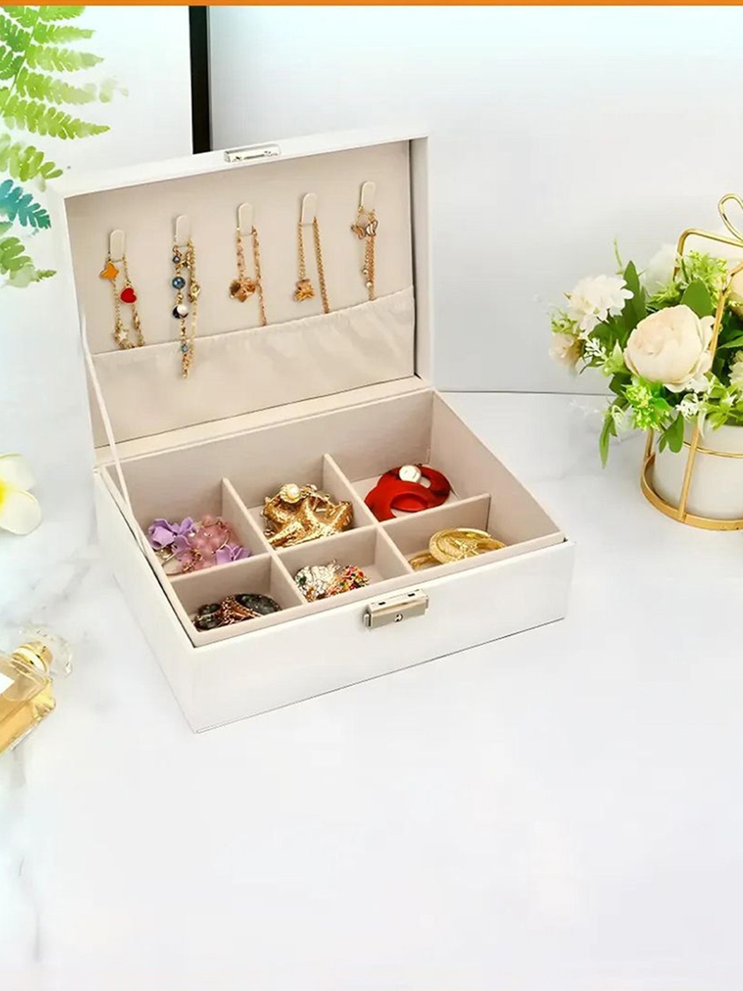 

Kuber Industries White 5 Pieces Multi-Compartment Jewellery Box Organisers