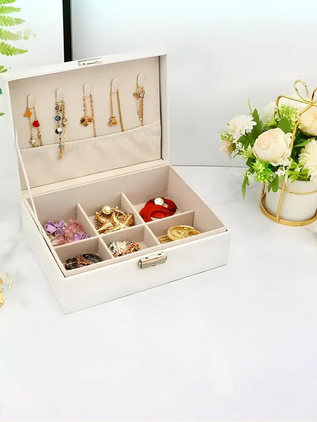 

Kuber Industries White 3 Pieces Multi-Compartment Jewellery Box Organisers