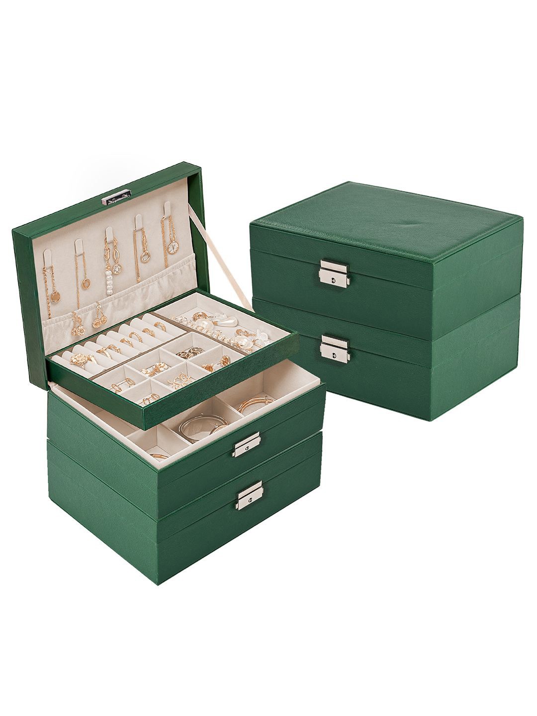 

Kuber Industries Green 4 Pieces Reusable Jewellery Organisers