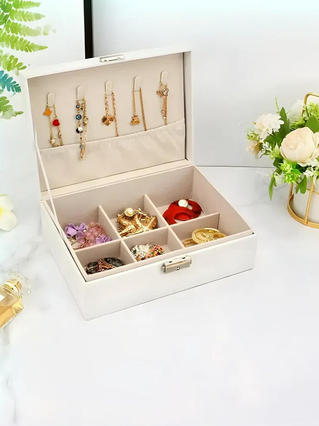 

Kuber Industries White 2 Pieces Multi-Compartment Jewellery Box Organisers