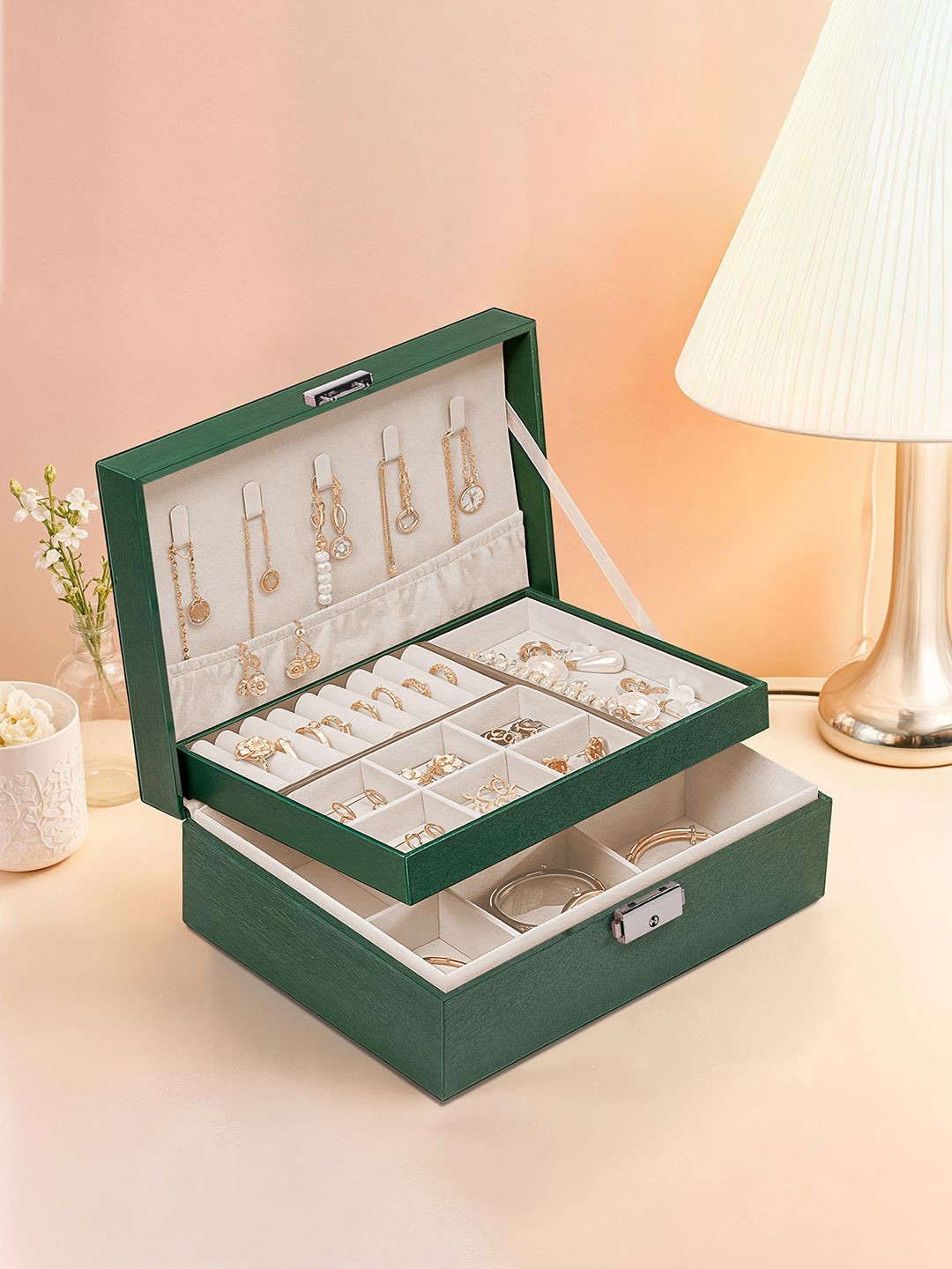 

Kuber Industries Green Reusable Jewellery Organiser