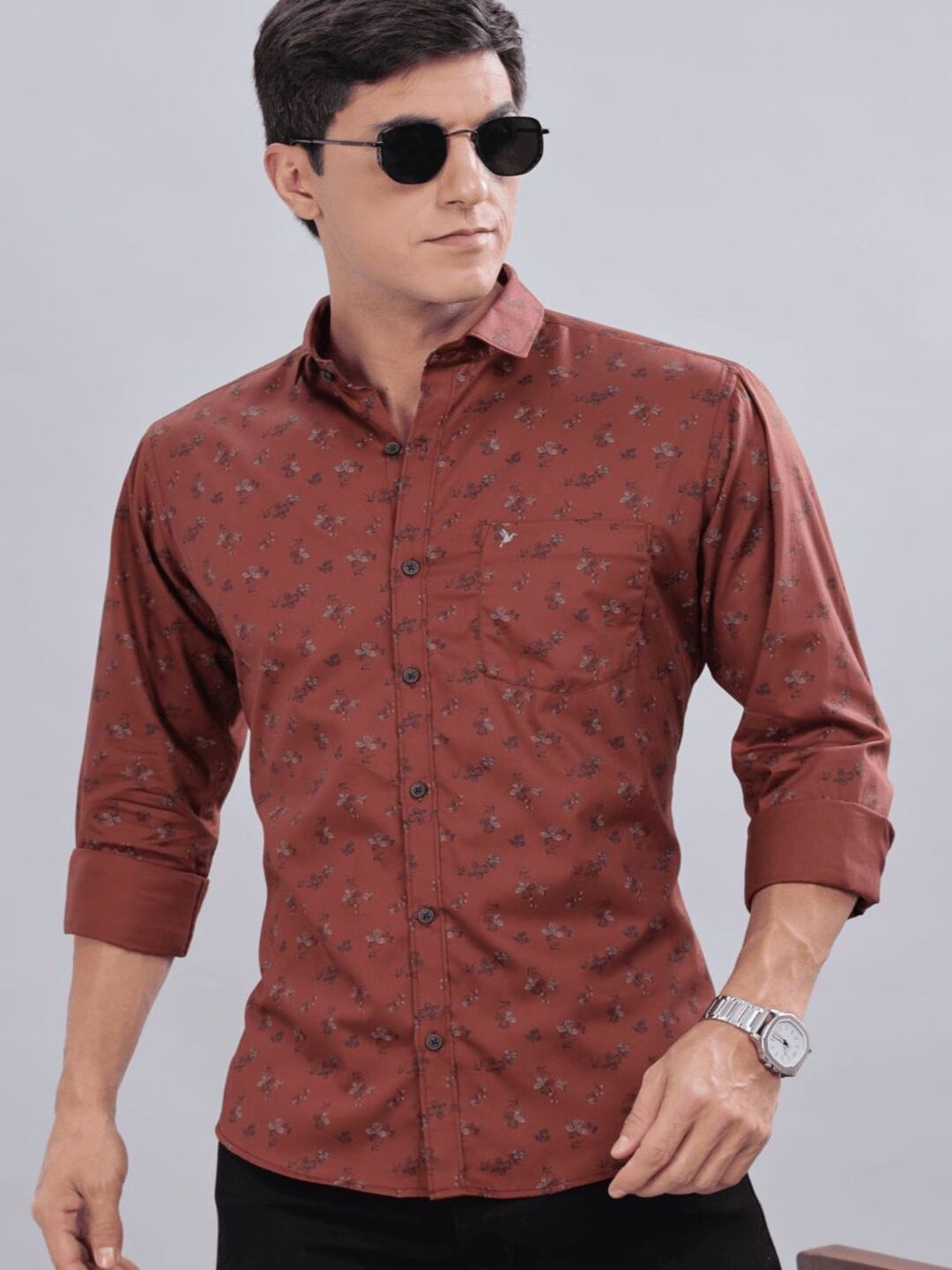 

Blueisland Clothing Men Standard Fit Floral Printed Cotton Casual Shirts, Red